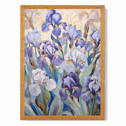 Vintage Floral Purple, Green Irises Illustration  Art Print | Wall Art Plaza UK