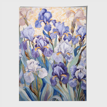 Vintage Floral Purple, Green Irises Illustration  Art Print | Wall Art Plaza UK