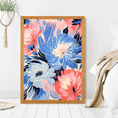 Quirky Bright Blue, Pink Floral Pattern No 2  Art Print | Wall Art Plaza UK