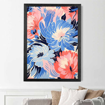 Quirky Bright Blue, Pink Floral Pattern No 2  Art Print | Wall Art Plaza UK