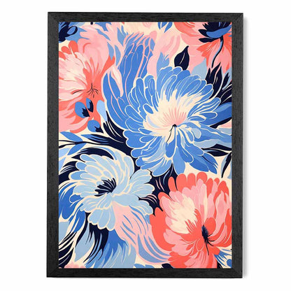 Quirky Bright Blue, Pink Floral Pattern No 2  Art Print | Wall Art Plaza UK