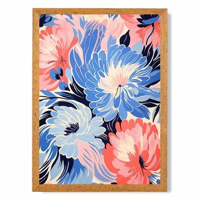 Quirky Bright Blue, Pink Floral Pattern No 2  Art Print | Wall Art Plaza UK