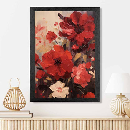 Vintage Painted Red, Beige Flowers  Art Print | Wall Art Plaza UK