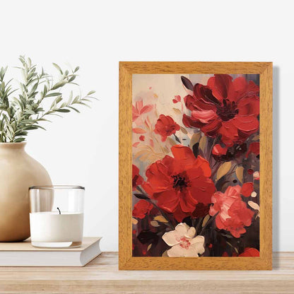 Vintage Painted Red, Beige Flowers  Art Print | Wall Art Plaza UK