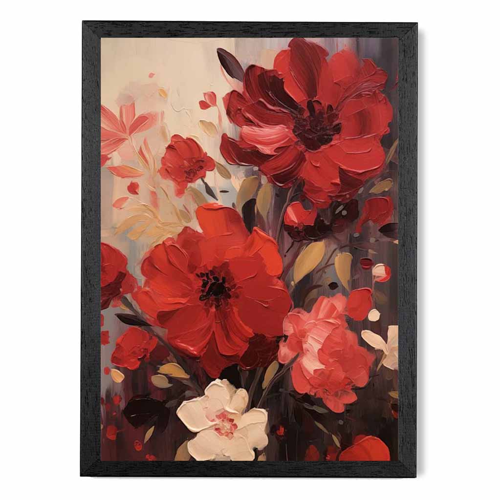 Vintage Painted Red, Beige Flowers  Art Print | Wall Art Plaza UK