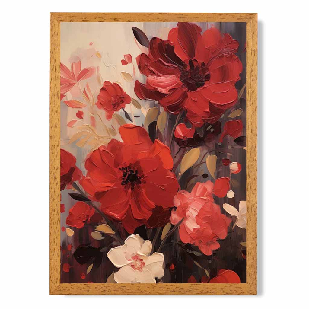 Vintage Painted Red, Beige Flowers  Art Print | Wall Art Plaza UK