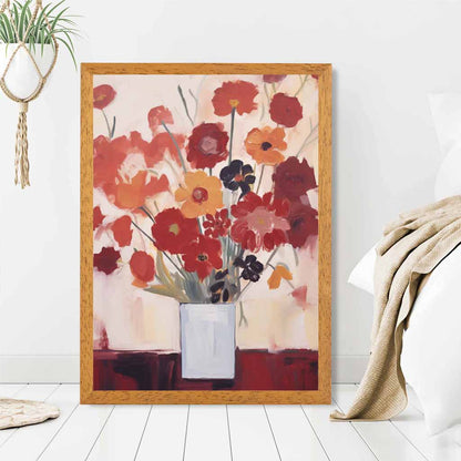 Abstract Painted Red, Orange Flowers  Art Print | Wall Art Plaza UK