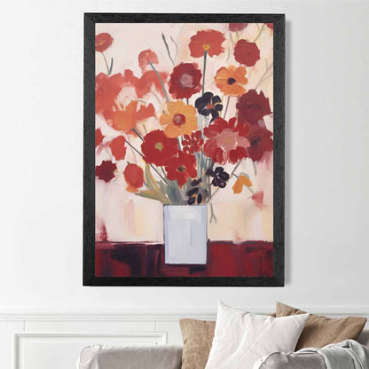 Abstract Painted Red, Orange Flowers  Art Print | Wall Art Plaza UK
