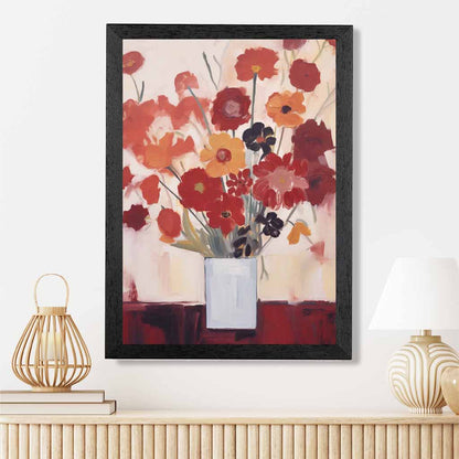 Abstract Painted Red, Orange Flowers  Art Print | Wall Art Plaza UK