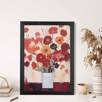 Abstract Painted Red, Orange Flowers  Art Print | Wall Art Plaza UK