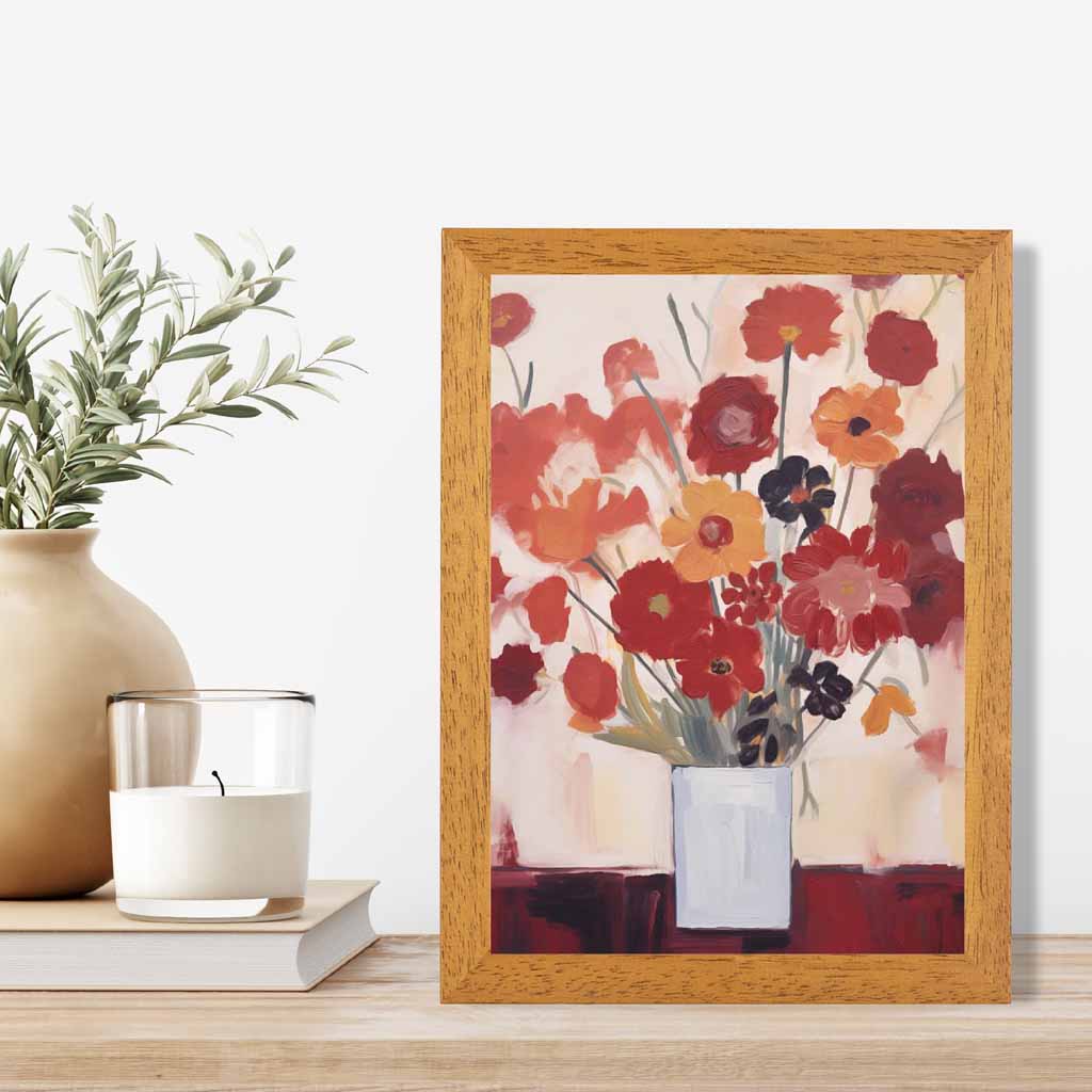 Abstract Painted Red, Orange Flowers  Art Print | Wall Art Plaza UK