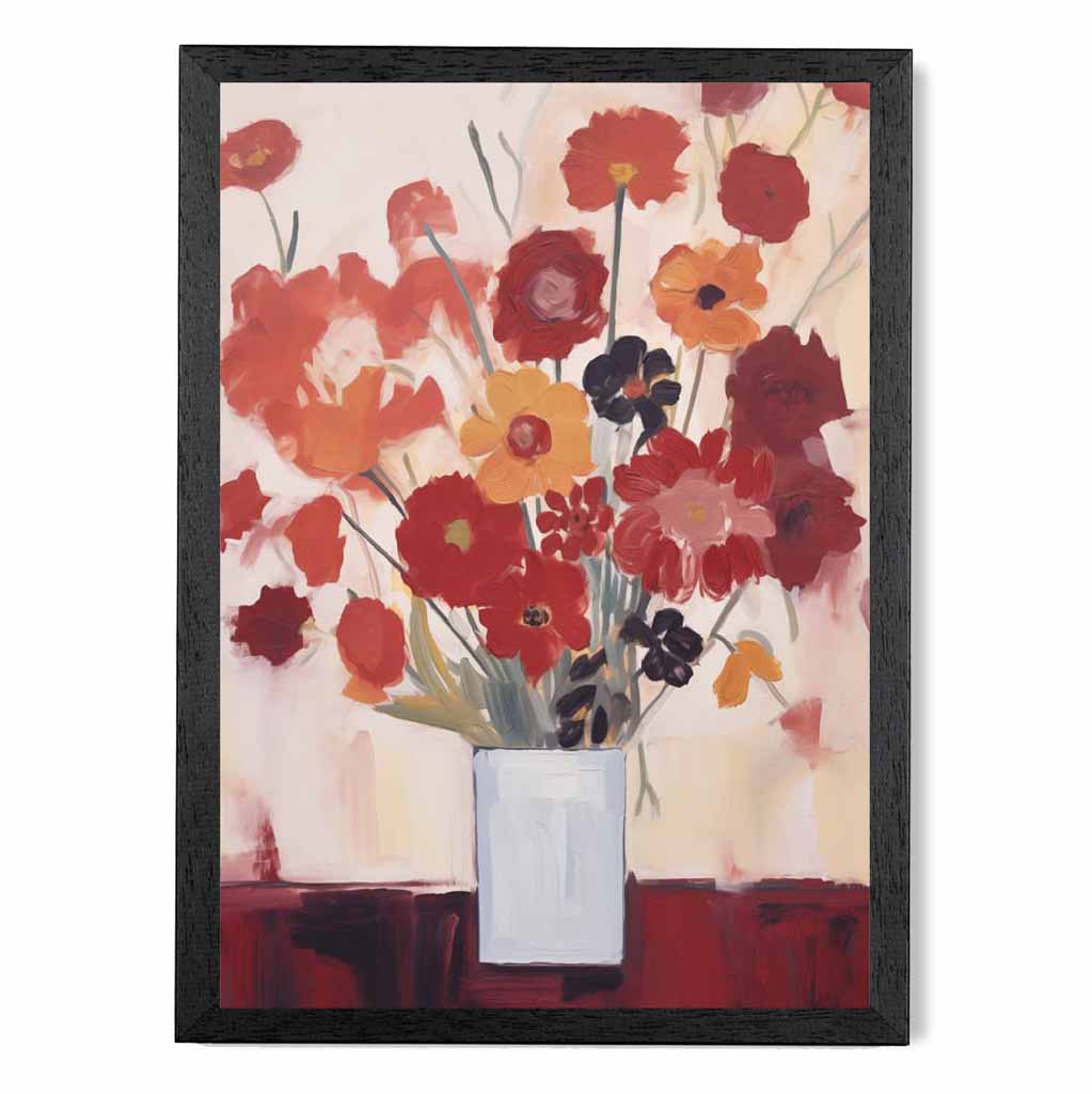 Abstract Painted Red, Orange Flowers  Art Print | Wall Art Plaza UK