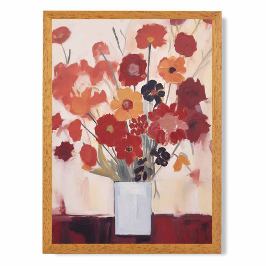 Abstract Painted Red, Orange Flowers  Art Print | Wall Art Plaza UK