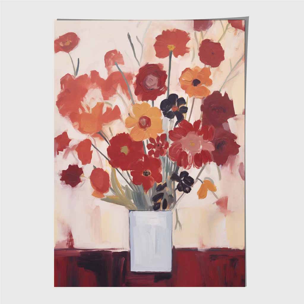 Abstract Painted Red, Orange Flowers  Art Print | Wall Art Plaza UK