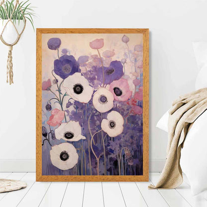 Abstract Floral Purple, Pink Poppies  Art Print | Wall Art Plaza UK