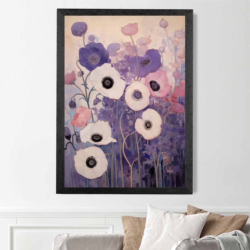 Abstract Floral Purple, Pink Poppies  Art Print | Wall Art Plaza UK