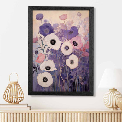 Abstract Floral Purple, Pink Poppies  Art Print | Wall Art Plaza UK