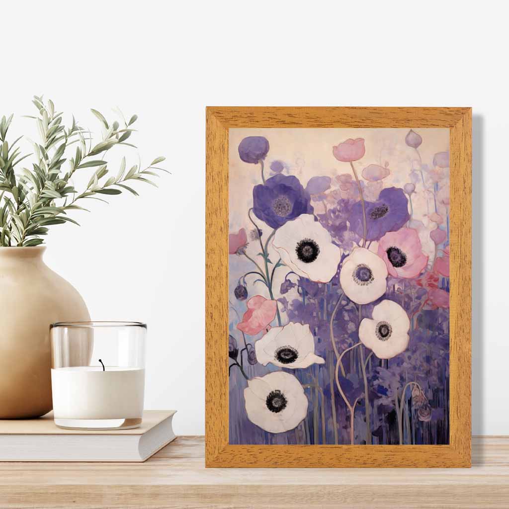 Abstract Floral Purple, Pink Poppies  Art Print | Wall Art Plaza UK