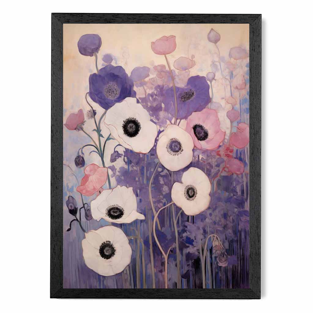 Abstract Floral Purple, Pink Poppies  Art Print | Wall Art Plaza UK