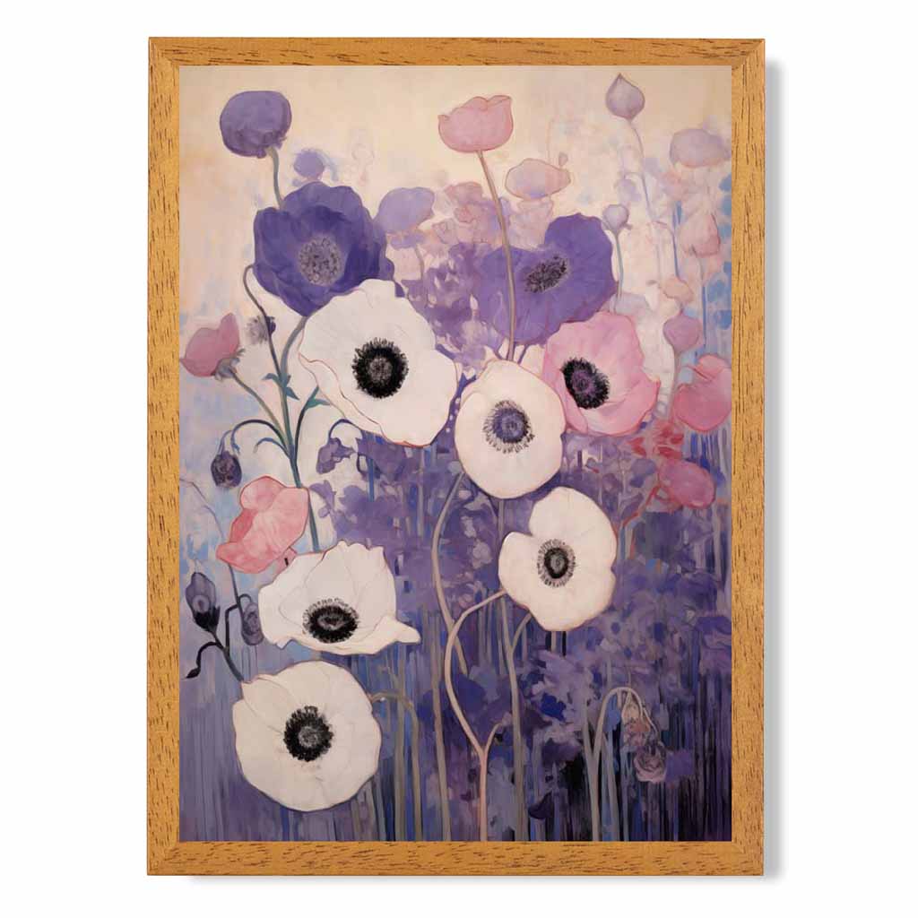 Abstract Floral Purple, Pink Poppies  Art Print | Wall Art Plaza UK