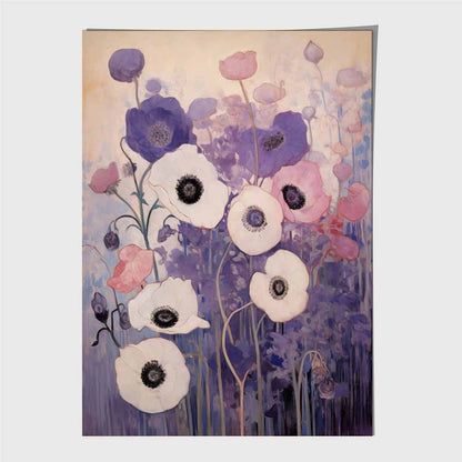 Abstract Floral Purple, Pink Poppies  Art Print | Wall Art Plaza UK