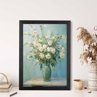 Vintage Painted Blue, White Flowers in Vase  Art Poster | Wall Art Plaza UK