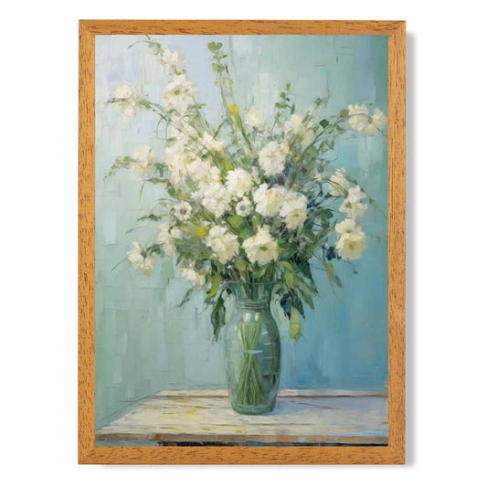 Vintage Painted Blue, White Flowers in Vase  Art Poster | Wall Art Plaza UK