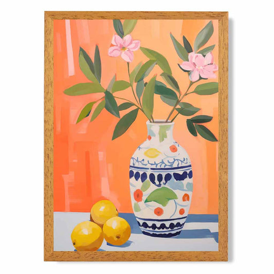 Quirky Bright Orange, Blue Fruit and Flowers  Art Poster | Wall Art Plaza UK