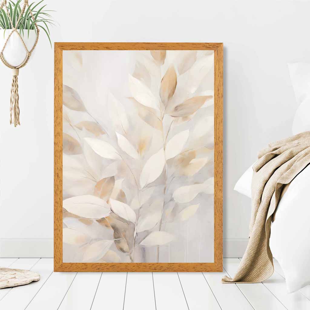 Pastel Painted Beige,  Leaves  Art Print | Wall Art Plaza UK