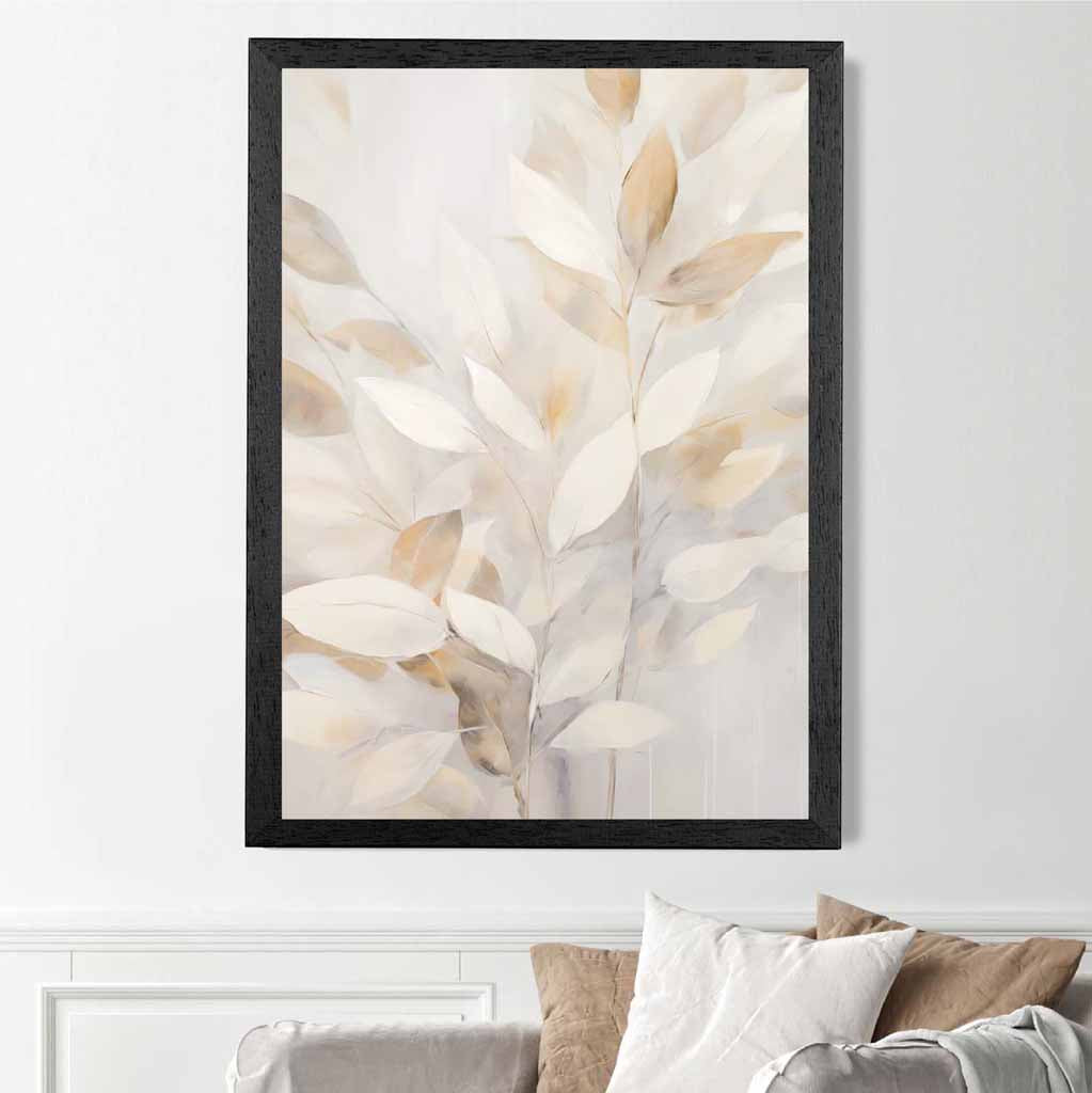 Pastel Painted Beige,  Leaves  Art Print | Wall Art Plaza UK