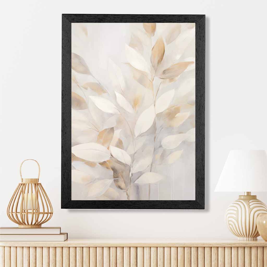 Pastel Painted Beige,  Leaves  Art Print | Wall Art Plaza UK