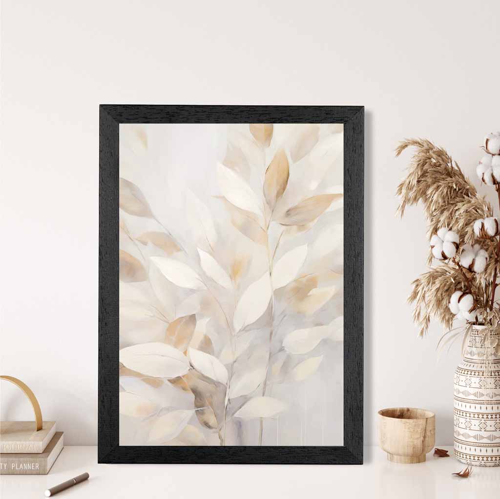 Pastel Painted Beige,  Leaves  Art Print | Wall Art Plaza UK