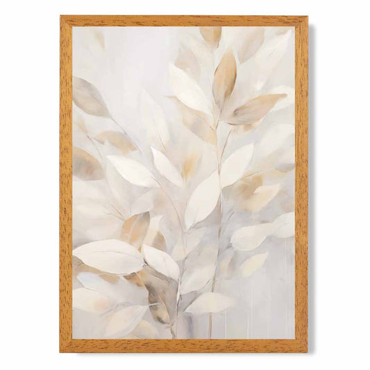 Pastel Painted Beige,  Leaves  Art Print | Wall Art Plaza UK