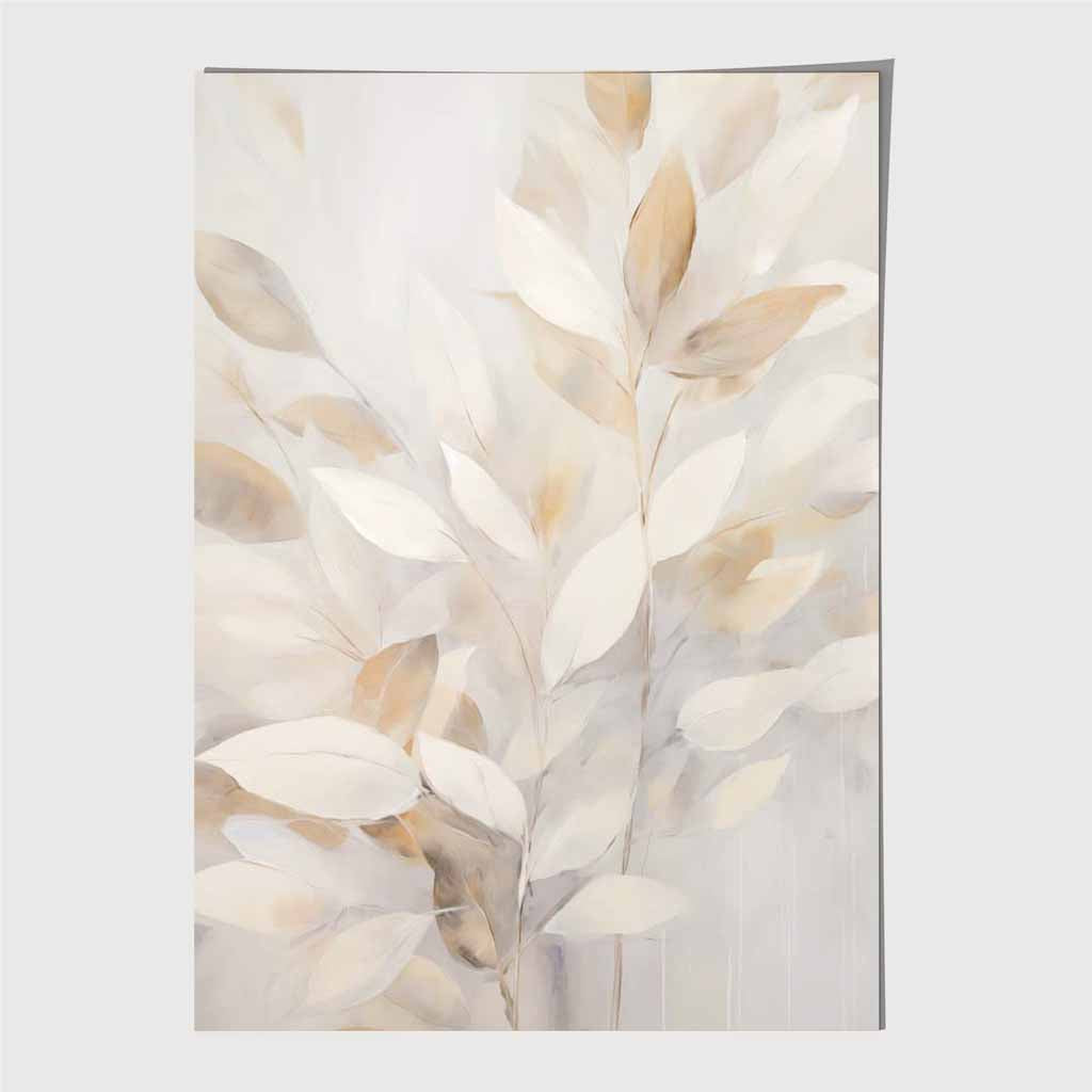 Pastel Painted Beige,  Leaves  Art Print | Wall Art Plaza UK