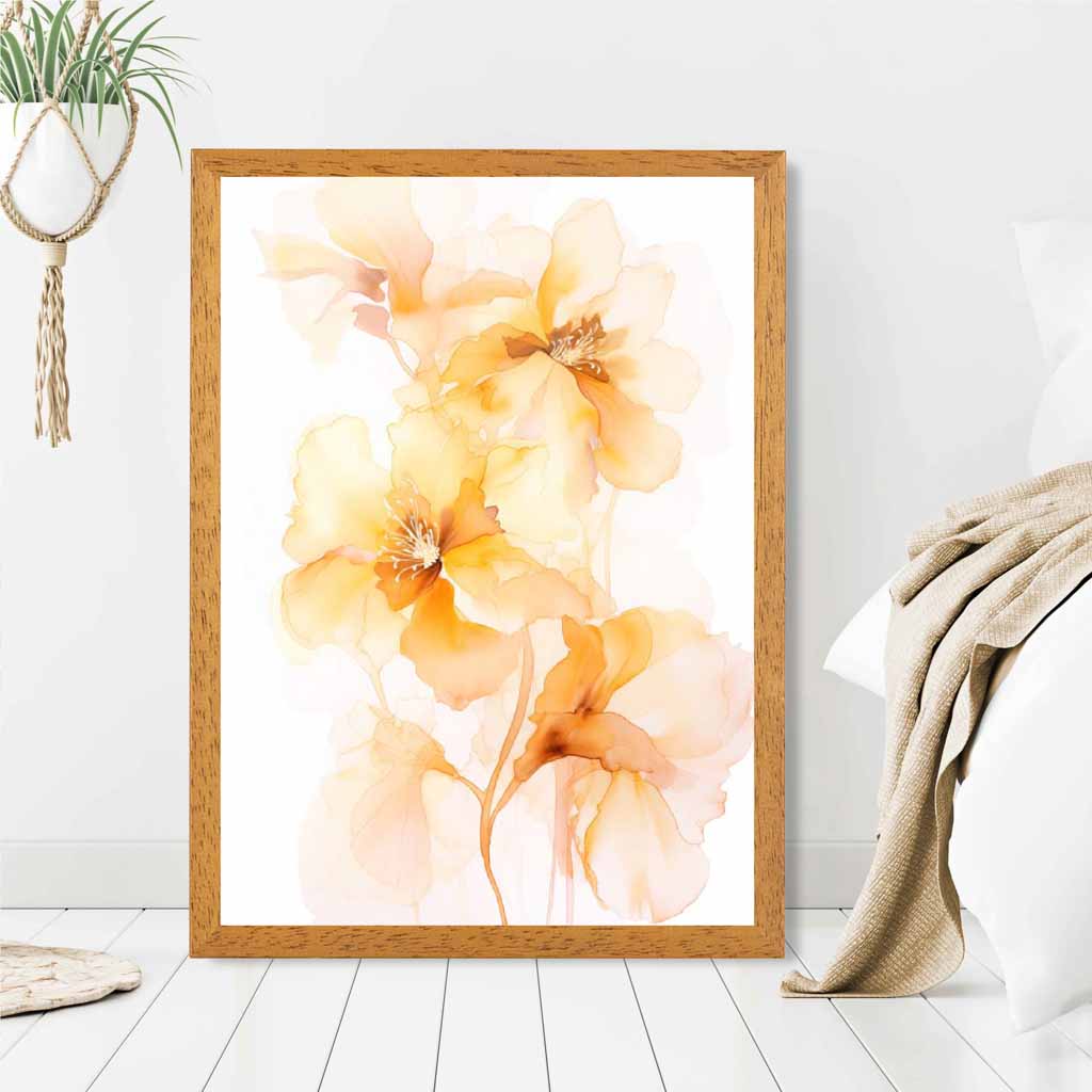 Floral Illustration Yellow, Orange Flowers No 1  Art Print | Wall Art Plaza UK