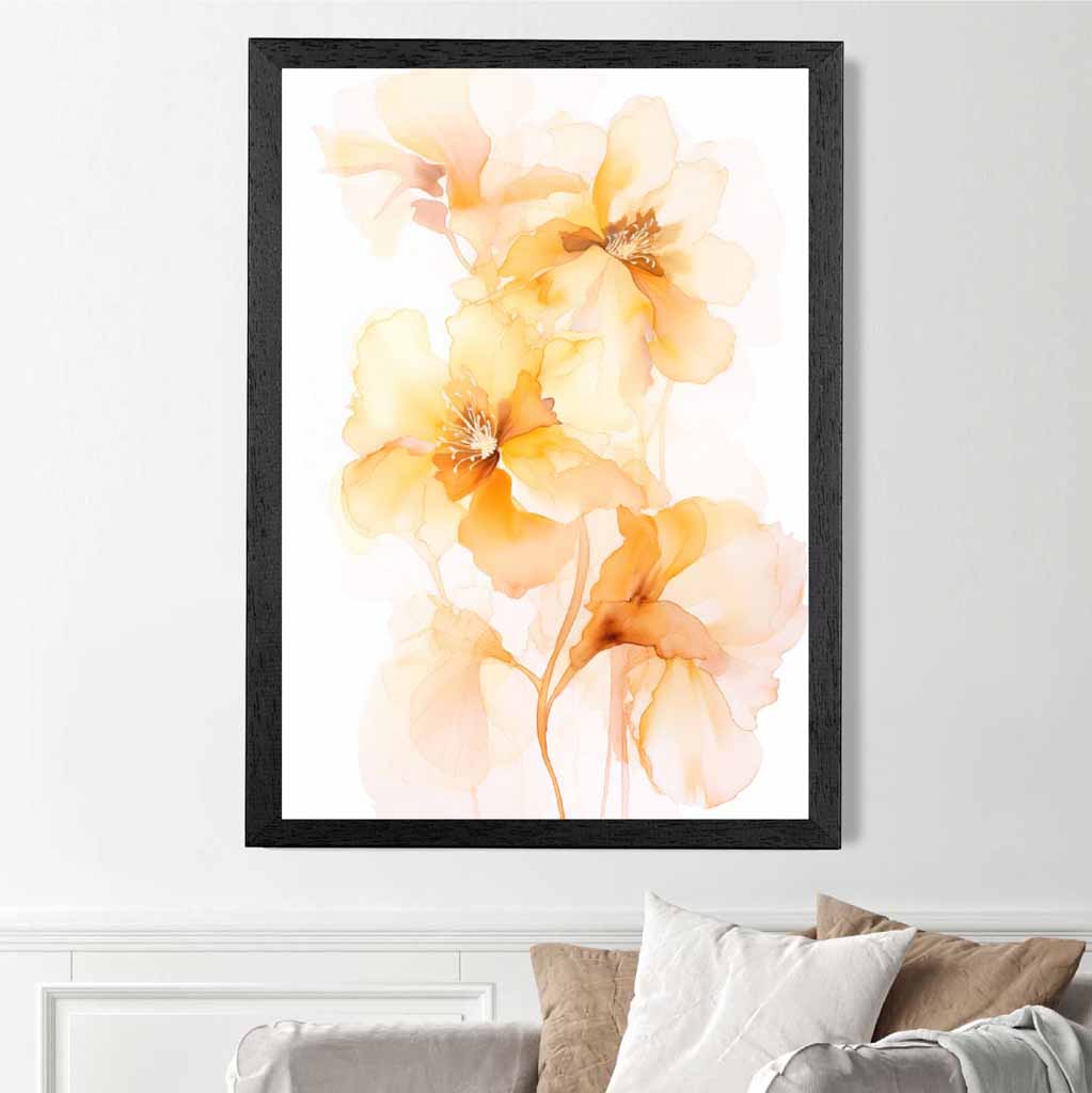 Floral Illustration Yellow, Orange Flowers No 1  Art Print | Wall Art Plaza UK