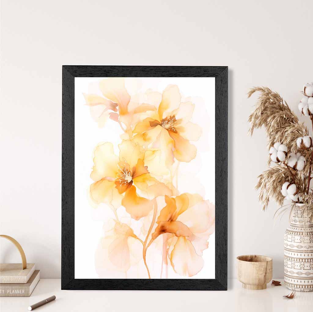 Floral Illustration Yellow, Orange Flowers No 1  Art Print | Wall Art Plaza UK