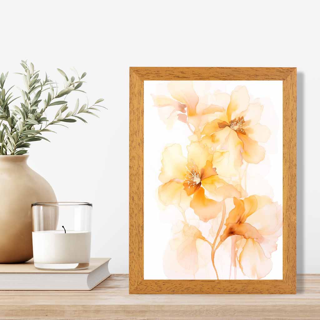 Floral Illustration Yellow, Orange Flowers No 1  Art Print | Wall Art Plaza UK