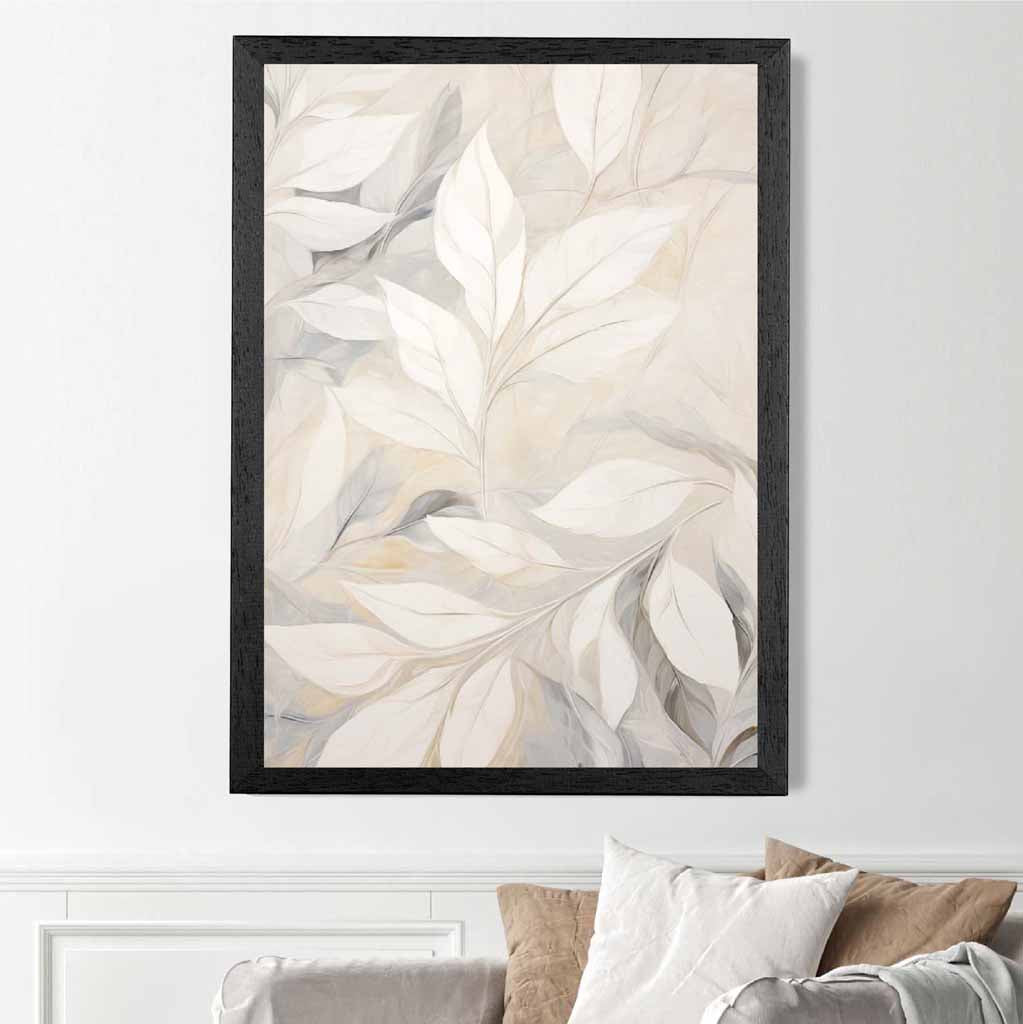 Pastel Painted Beige, Grey Leaves  Art Print | Wall Art Plaza UK