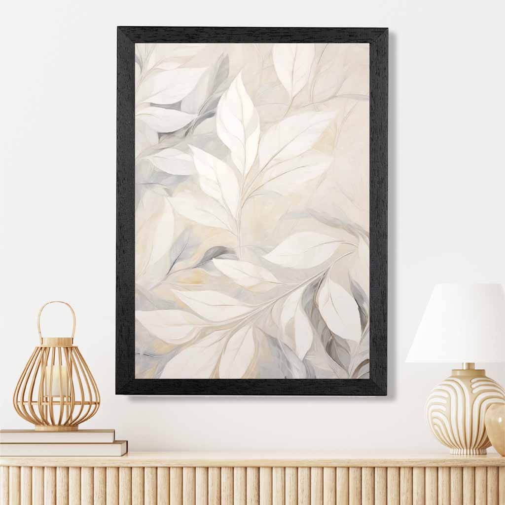 Pastel Painted Beige, Grey Leaves  Art Print | Wall Art Plaza UK