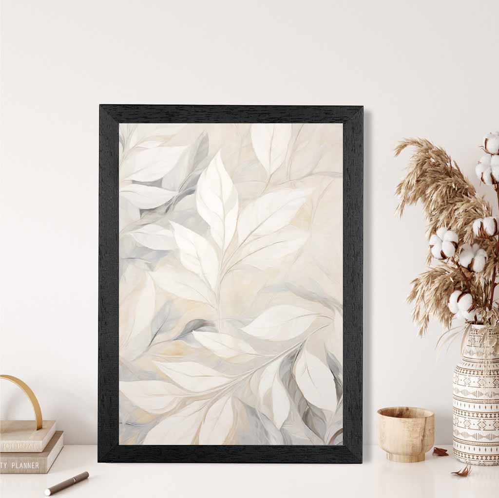 Pastel Painted Beige, Grey Leaves  Art Print | Wall Art Plaza UK