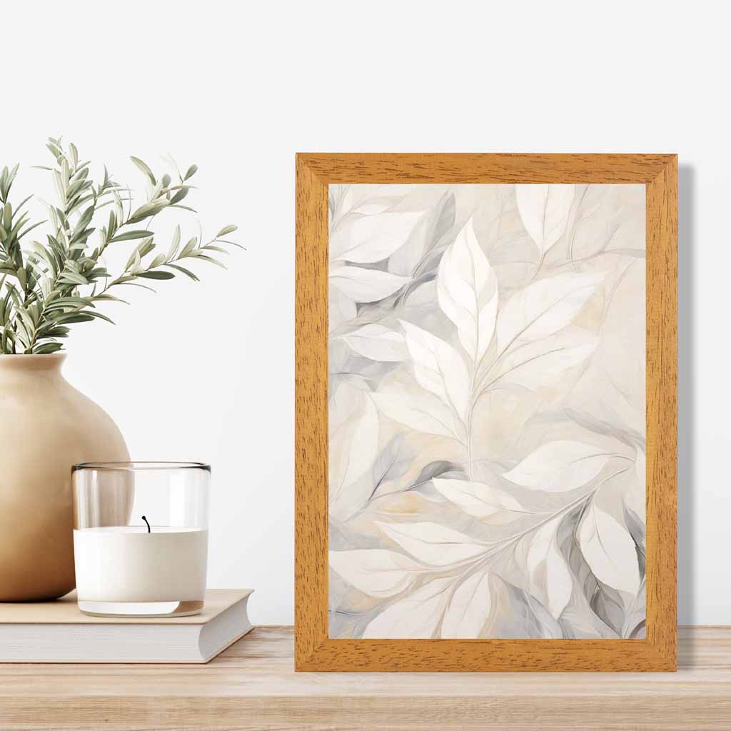 Pastel Painted Beige, Grey Leaves  Art Print | Wall Art Plaza UK