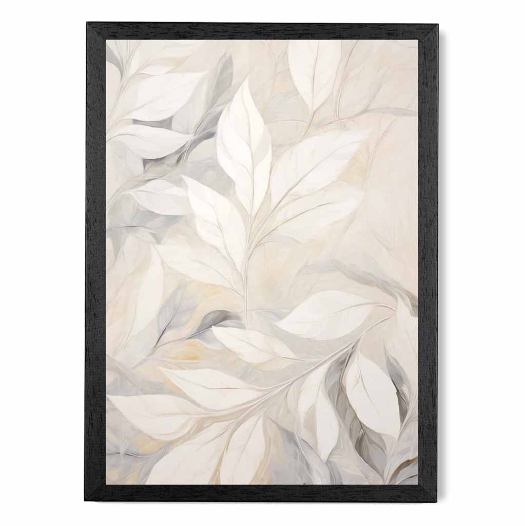 Pastel Painted Beige, Grey Leaves  Art Print | Wall Art Plaza UK