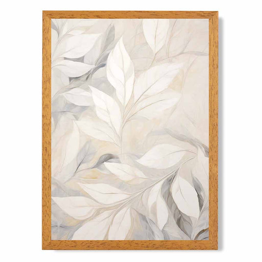 Pastel Painted Beige, Grey Leaves  Art Print | Wall Art Plaza UK