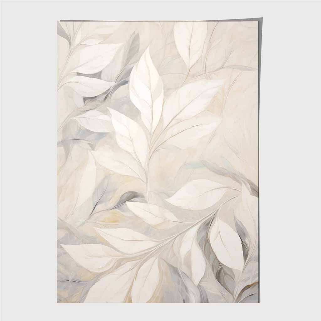 Pastel Painted Beige, Grey Leaves  Art Print | Wall Art Plaza UK