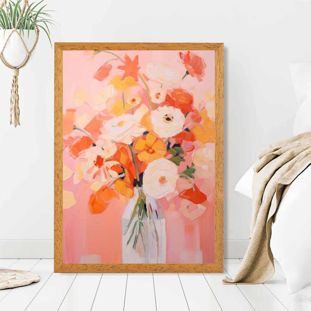 Modern Painted Pink, Red Flowers in Vase  Art Poster | Wall Art Plaza UK