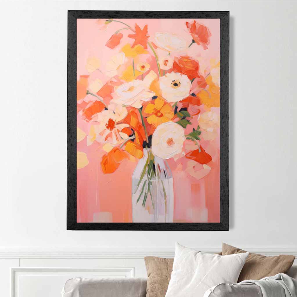 Modern Painted Pink, Red Flowers in Vase  Art Poster | Wall Art Plaza UK