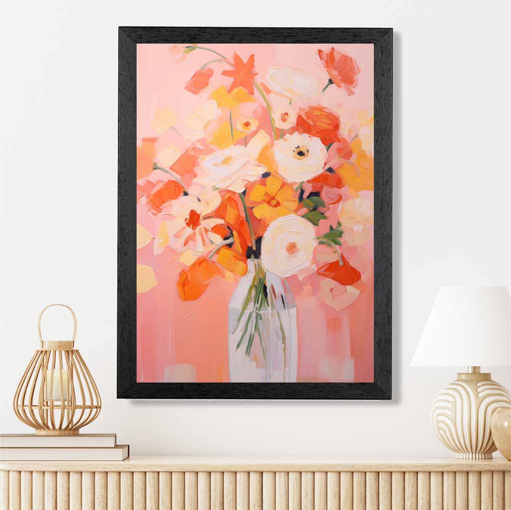 Modern Painted Pink, Red Flowers in Vase  Art Poster | Wall Art Plaza UK