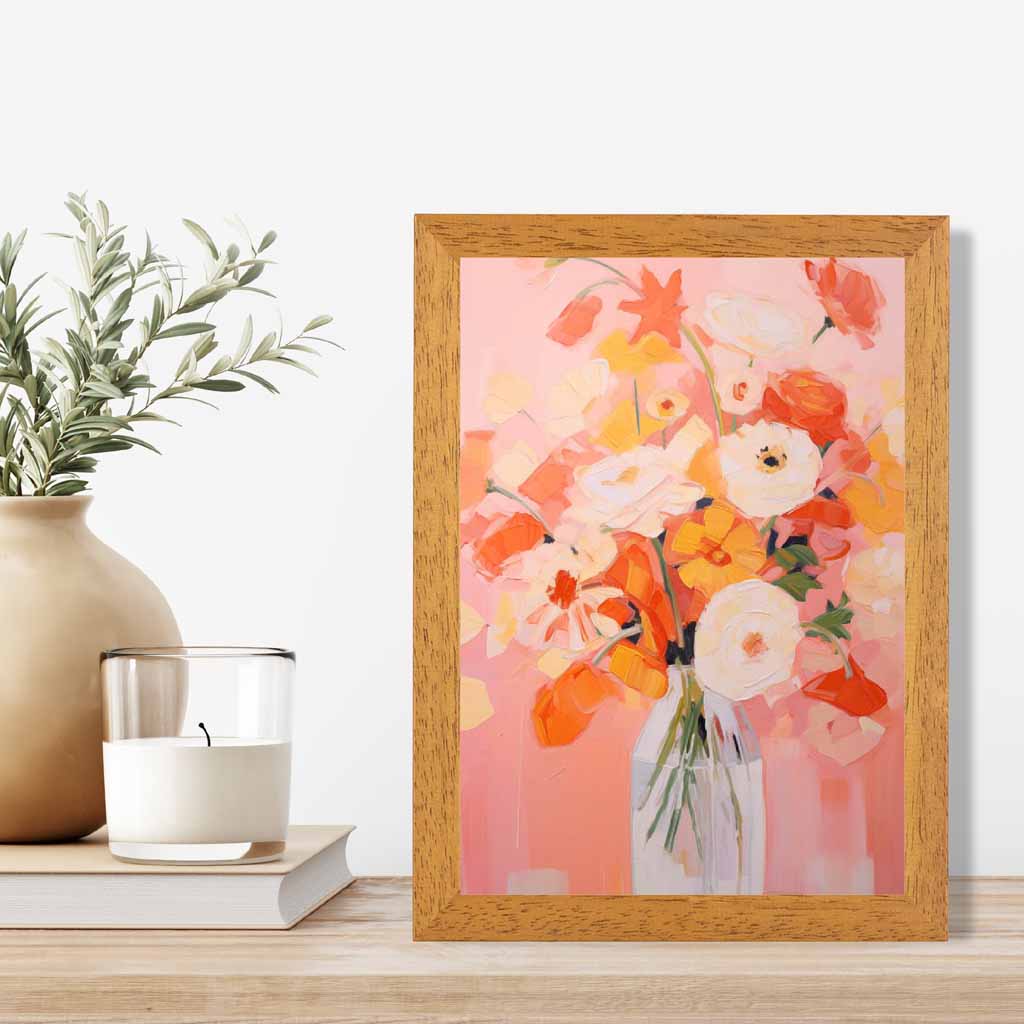 Modern Painted Pink, Red Flowers in Vase  Art Poster | Wall Art Plaza UK