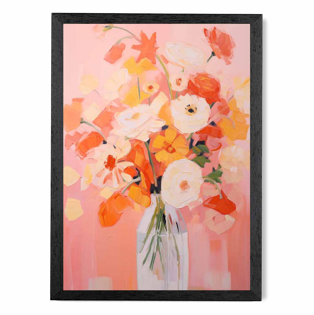 Modern Painted Pink, Red Flowers in Vase  Art Poster | Wall Art Plaza UK